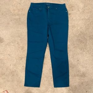 Girlfriend Slim Leg Ankle Teal Pants